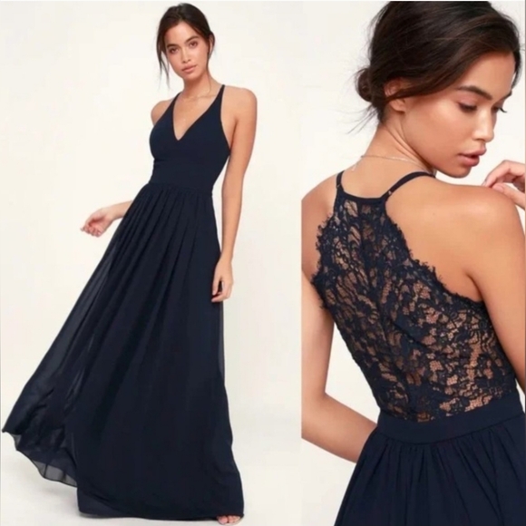 Lulus Dresses & Skirts - Lulus Midnight Blue Lacy Back Maxi Dress Size Med